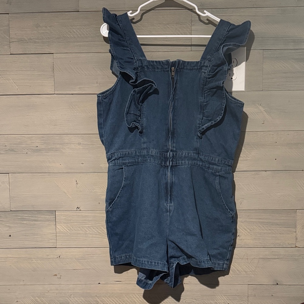 Indigo Ruffle Denim Romper - Picture 2 of 6